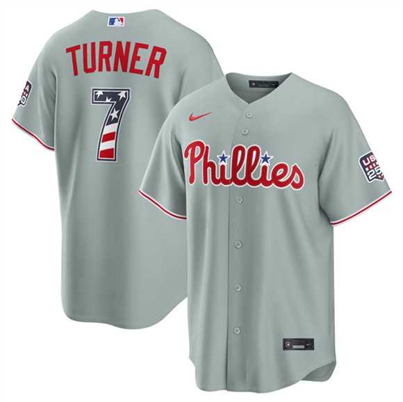 Men%27s Philadelphia Phillies #7 Trea Turner Gray USA 250 Fourth of July Home Stitched Jersey Dzhi