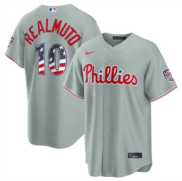 Men%27s Philadelphia Phillies #10 J.T. Realmuto Gray USA 250 Fourth of July Home Stitched Jersey Dzhi