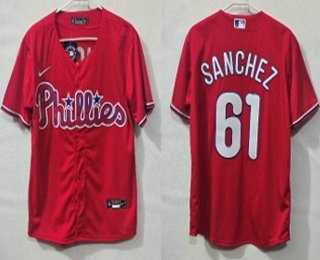 Men%27s Philadelphia Phillies #61 Cristopher Sanchez Red Cool Base Jersey