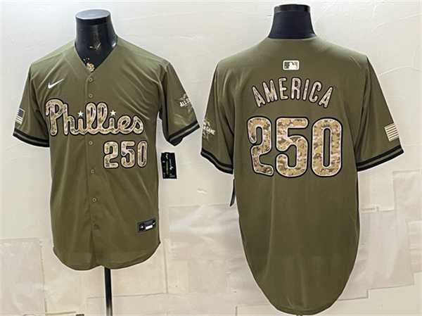 Men%27s Philadelphia Phillies #250 America Olive 2026 Armed Forces Day Stitched Jersey Dzhi