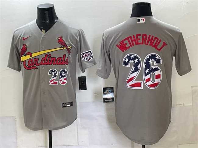 Men%27s St. Louis Cardinals #26 JJ Wetherholt Gray USA 250 Fourth of July Stitched Jersey Dzhi