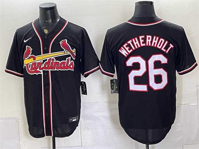 Men%27s St. Louis Cardinals #26 JJ Wetherholt 2026 Fashion Replica Black Out Stitched Jersey