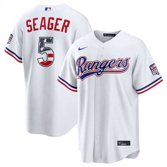 Men%27s Texas Rangers #5 Corey Seager White 2026 USA 250 Fourth of July Home Stitched Jersey Dzhi