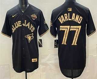 Men%27s Toronto Blue Jays #77 Louis Varland Black Gold 2025 American League Champions Limited Jersey Dzhi