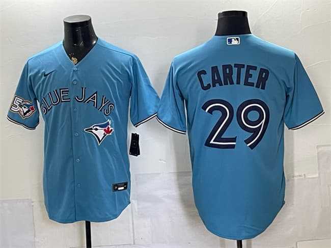 Men%27s Toronto Blue Jays #29 Joe Carter Blue 50 Seasons Patch Stitched Jersey