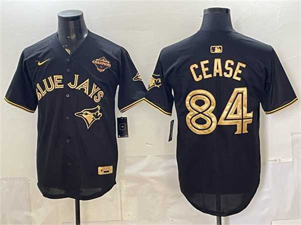 Men%27s Toronto Blue Jays #84 Dylan Cease Black Gold 2025 American League Champions Limited Stitched Jersey Dzhi