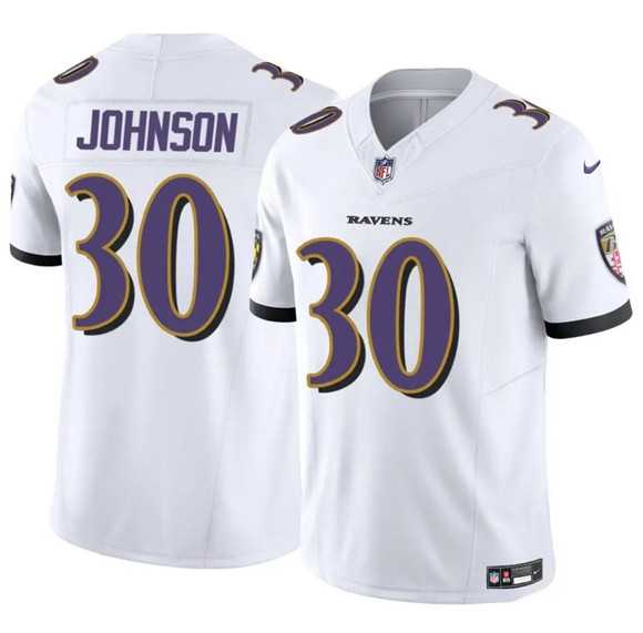 Men & Women & Youth Baltimore Ravens #30 D%27Ernest Johnson White 2025 F.U.S.E. Vapor Limited Jersey