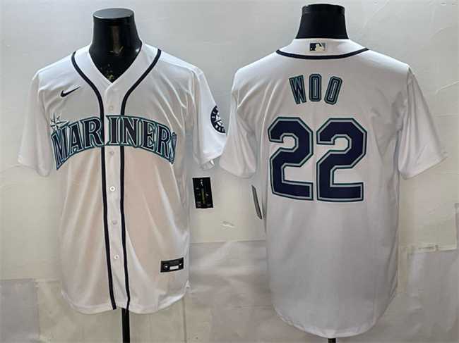 Men%27s Seattle Mariners #22 Bryan Woo White Cool Base Stitched Jersey