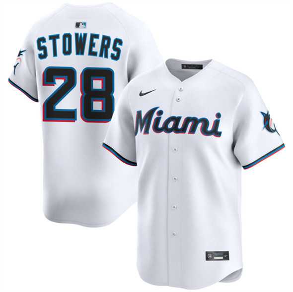 Men%27s Miami Marlins #28 Kyle Stowers White 2024 Home Limited Stitched Jersey Dzhi