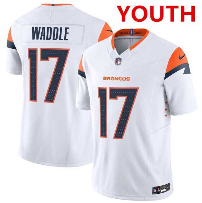 Youth Denver broncos #17 Jaylen Waddle white 2026 f.u.s.e vapor untouchable limited stitched jersey Dzhi