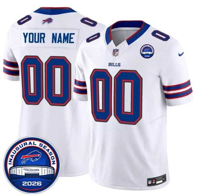 Men%27s Buffalo Bills Active Player Custom White F.U.S.E. 2026 Inaugural Season at Highmark Stadium Patch Stitched Jersey