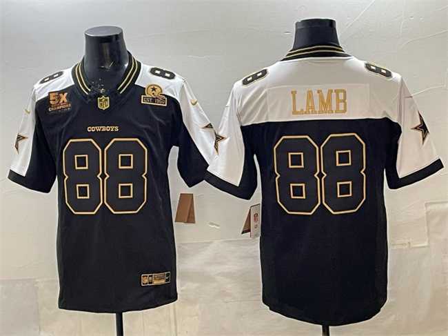 Men%27s Dallas Cowboys #88 CeeDee Lamb Black Gold F.U.S.E. With 5x Super Bowl Champions & Established In 1960 Patch Vapor Limited Stitched Jersey