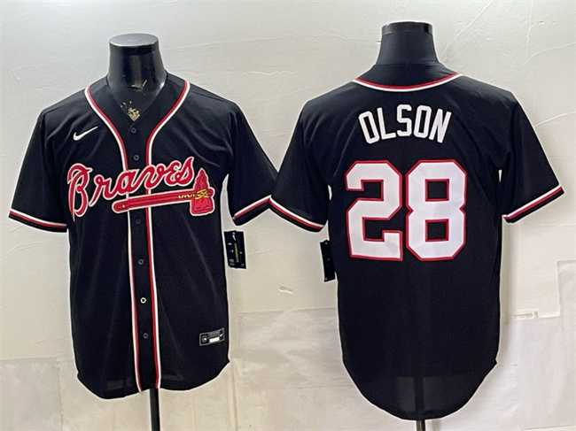 Men%27s Atlanta Braves #28 Matt Olson 2026 Fashion Replica Black Out Stitched Jersey