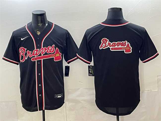 Men%27s Atlanta Braves Team Big Logo 2026 Fashion Replica Black Out Stitched Jersey Dzhi