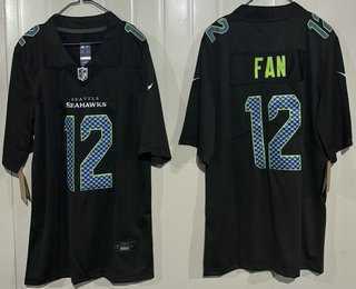 Men%27s Seattle Seahawks #12 Fan Limited Black Fashion Vapor Jersey