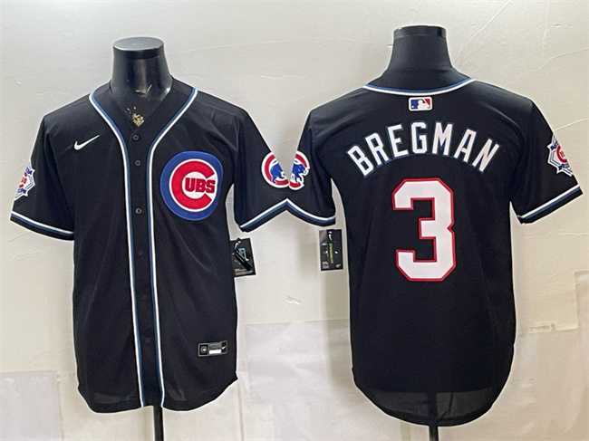 Men%27s Chicago Cubs #3 Alex Bregman 150th Anniversary Black Out Style Vapor Premier Limited Stitched Jersey