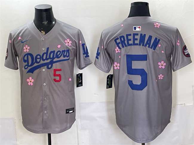 Men%27s Los Angeles Dodgers #5 Freddie Freeman Grey 2025 Tokyo Series Limited Stitched Jersey