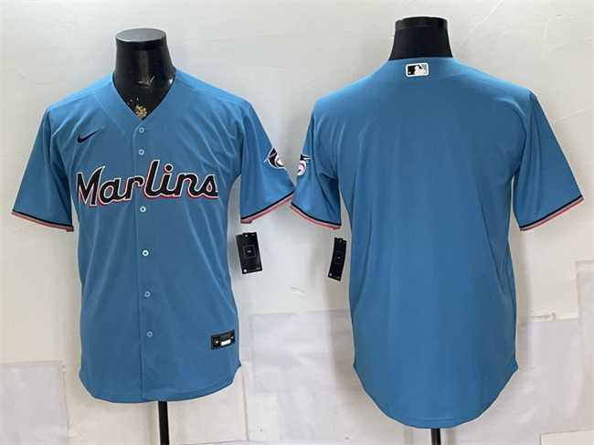 Men%27s Miami Marlins Blank Blue Cool Base Stitched Jersey