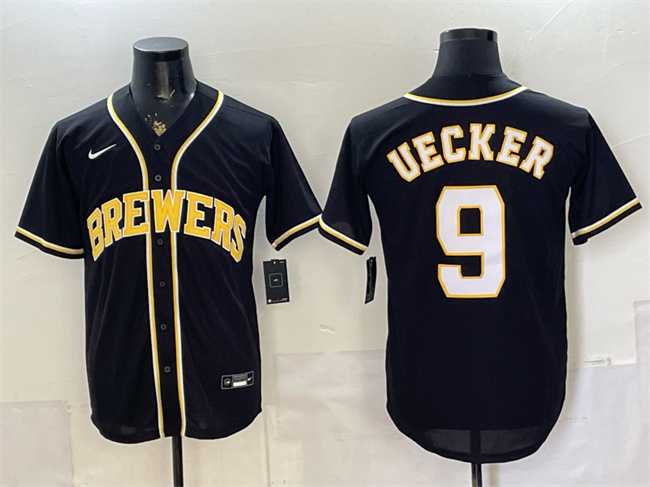 Men%27s Milwaukee Brewers #9 Bob Uecker 2026 Fashion Replica Black Out Stitched Jersey