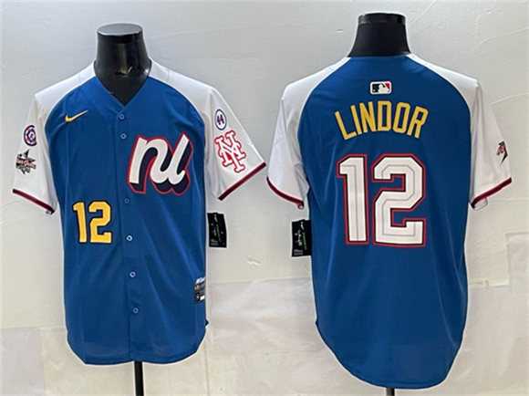 Men%27s National League #12 Francisco Lindor Blue Alternate 2025 All-Star With Patch Edition Limited Stitched Jersey