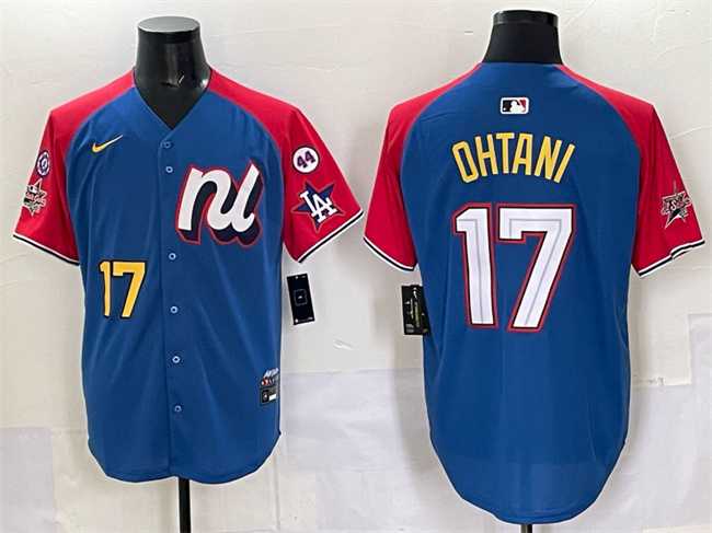 Men%27s National League #17 Shohei Ohtani Blue Red Alternate 2025 All-Star With Patch Edition Limited Stitched Jersey