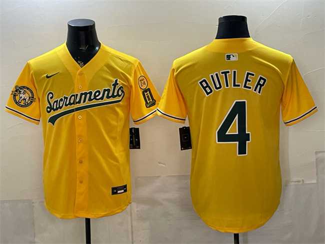 Men%27s Oakland Athletics #4 Lawrence Butler 2026 Yellow Alternate Sacramento Celebrating 125 Years Vapor Limited Stitched Jersey