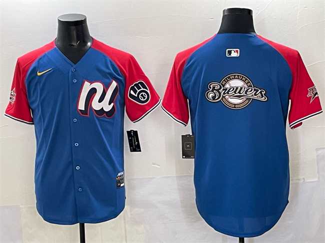 Men%27s National League Milwaukee Brewers Team Big Logo Blue Red Alternate 2025 All-Star Edition Limited Stitched Jersey