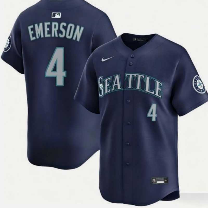 Men%27s Seattle Mariners #4 Colt Emerson Navy Cool Base Stitched Jersey Dzhi