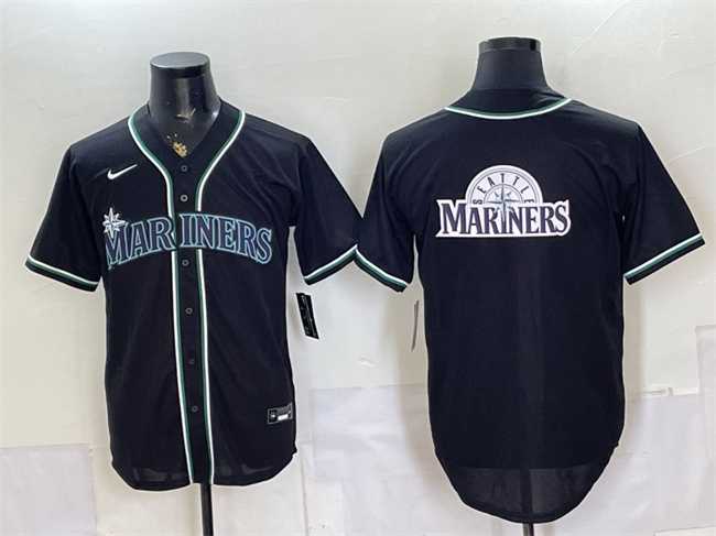 Men%27s Seattle Mariners Team Big Logo 2026 Fashion Replica Black Out Stitched Jersey Dzhi