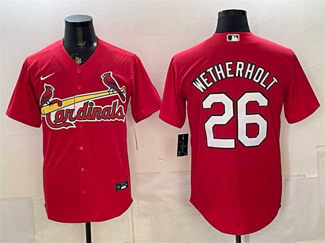 Men%27s St. Louis Cardinals #26 JJ Wetherholt Red Cool Base Stitched Jersey