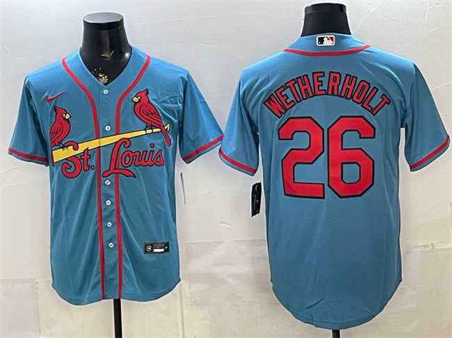 Men%27s St. Louis Cardinals #26 JJ Wetherholt Blue Cool Base Stitched Jersey