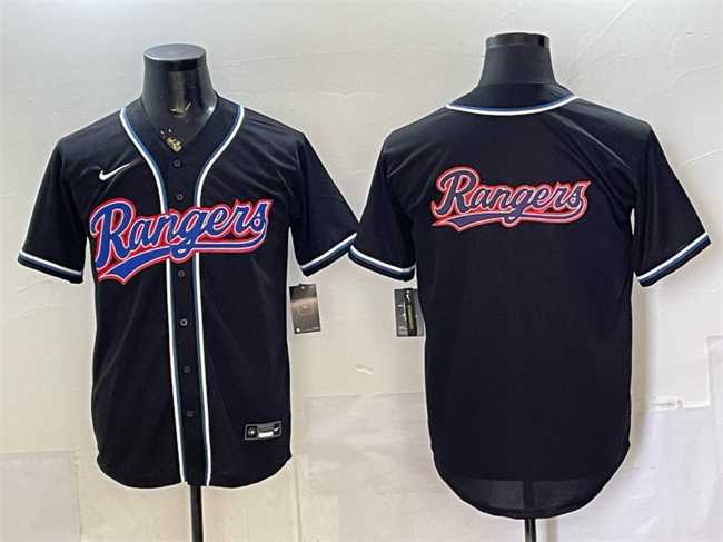 Men%27s Texas Rangers Team Big Logo 2026 Fashion Replica Black Out Stitched Jersey Dzhi