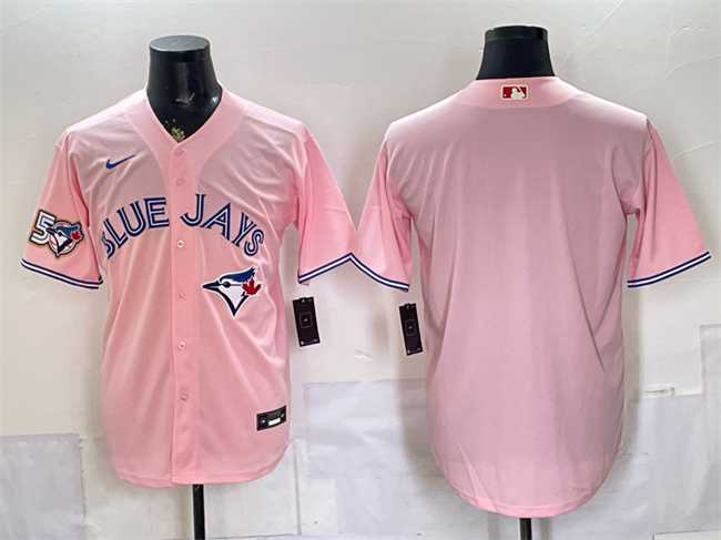 Men%27s Toronto Blue Jays Blank Pink 50 Seasons Patch Stitched Jersey