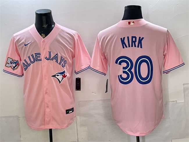 Men%27s Toronto Blue Jays #30 Alejandro Kirk Pink 50 Seasons Patch Stitched Jersey