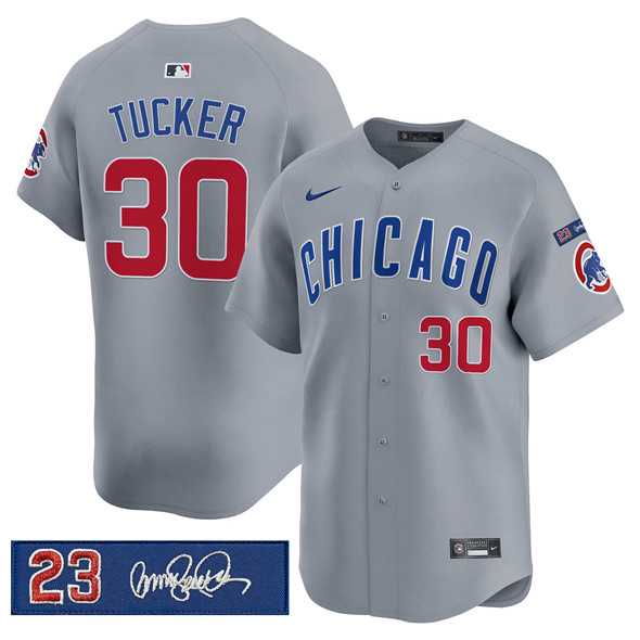 Men%27s Chicago Cubs #30 Kyle Tucker Gray %27Ryne Sandberg Tribute%27 Vapor Limited V3 Stitched Jersey Dzhi