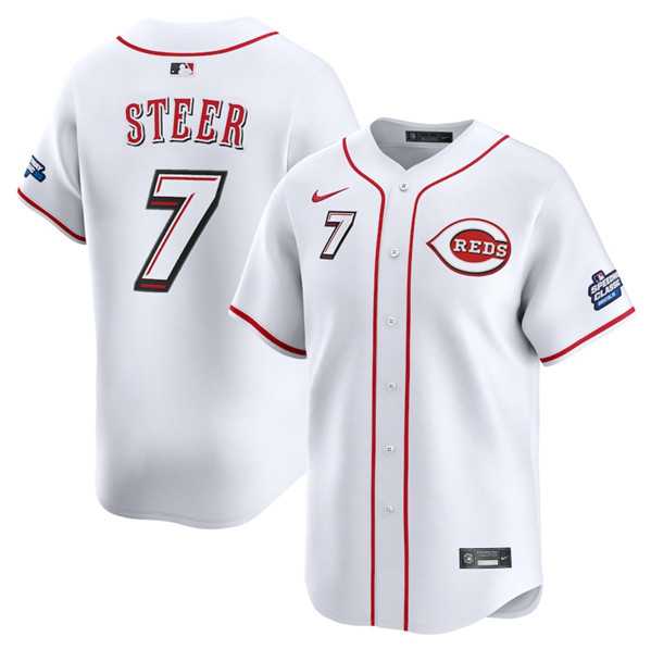 Men%27s Cincinnati Reds #7 Spencer Steer White 2025 Speedway Classic Home Limited Stitched Jersey Dzhi