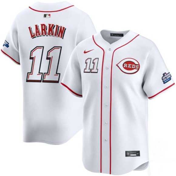 Men%27s Cincinnati Reds #11 Barry Larkin White 2025 Speedway Classic Home Limited Stitched Jersey Dzhi