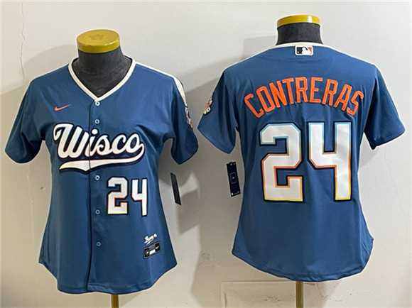 Women%27s Milwaukee Brewers #24 William Contreras Mineral Blue 2026 City Connect Stadium Stitched Jersey