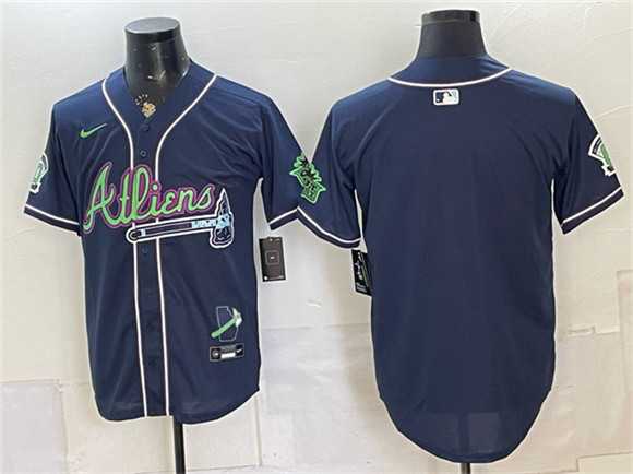 Men%27s Atlanta Braves Blank Navy Galaxy With Outkast Patch Vapor Limited Stitched Jersey Dzhi