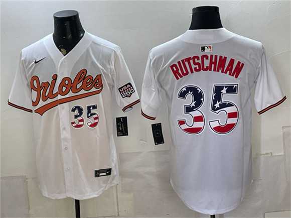 Men%27s Baltimore Orioles #35 Adley Rutschman White USA 250 Fourth of July Home Stitched Jersey Dzhi