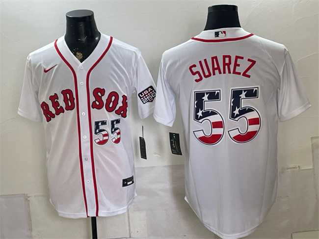 Men%27s Boston Red Sox #55 Ranger Suarez White 2026 USA 250 Fourth of July Home Stitched Jersey Dzhi