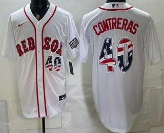 Men%27s Boston Red Sox #40 Willson Contreras White 2026 USA 250 Fourth of July Home Stitched Jersey Dzhi