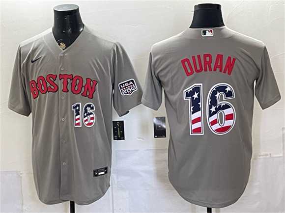 Men%27s Boston Red Sox #16 Jarren Duran Gray 2026 USA 250 Fourth of July Home Stitched Jersey Dzhi