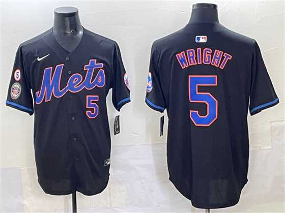 Men%27s New York Mets #5 David Wright Black With Patch Limited Stitched Jersey