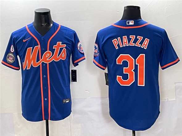 Men%27s New York Mets #31 Mike Piazza Blue With Patch Cool Base Stitched Jersey