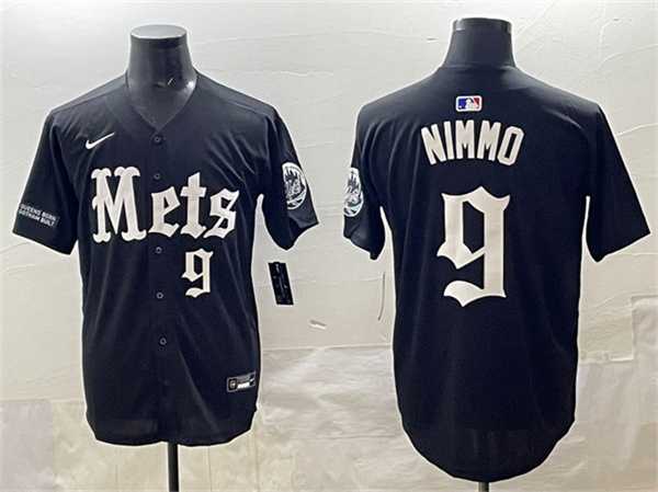 Men%27s New York Mets #9 Brandon Nimmo Black %27Gotham Gothic Edition%27 Vapor Premier Limited Stitched Jersey