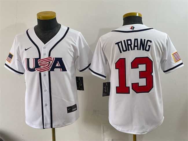 Youth USA Baseball #13 Brice Turang White 2026 World Baseball Classic Home Stadium Stitched Jersey
