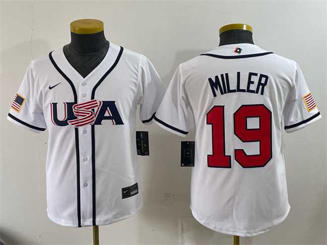 Youth USA Baseball #19 Mason Miller White 2026 World Baseball Classic Home Stadium Stitched Jersey