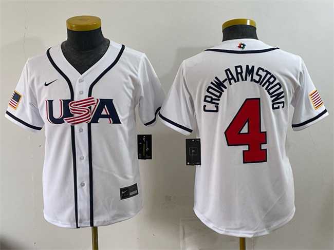 Youth USA Baseball #4 Pete Crow-Armstrong White 2026 World Baseball Classic Home Stadium Stitched Jersey