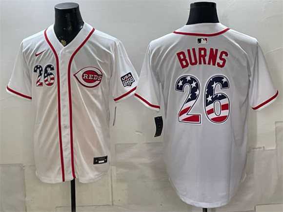Men%27s Cincinnati Reds #26 Chase Burns White 2026 USA 250 Fourth of July Home Stitched Jersey Dzhi